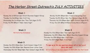 Harbor Street Outreach Schedule july 2024
