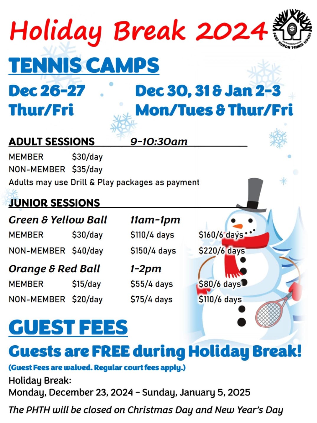 Port Huron Tennis House Holiday Camps