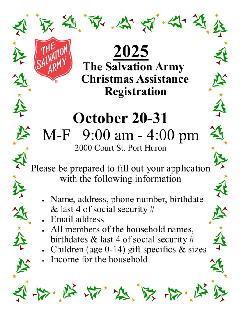 Salvation Army Port Huron Christmas Assistance Registration