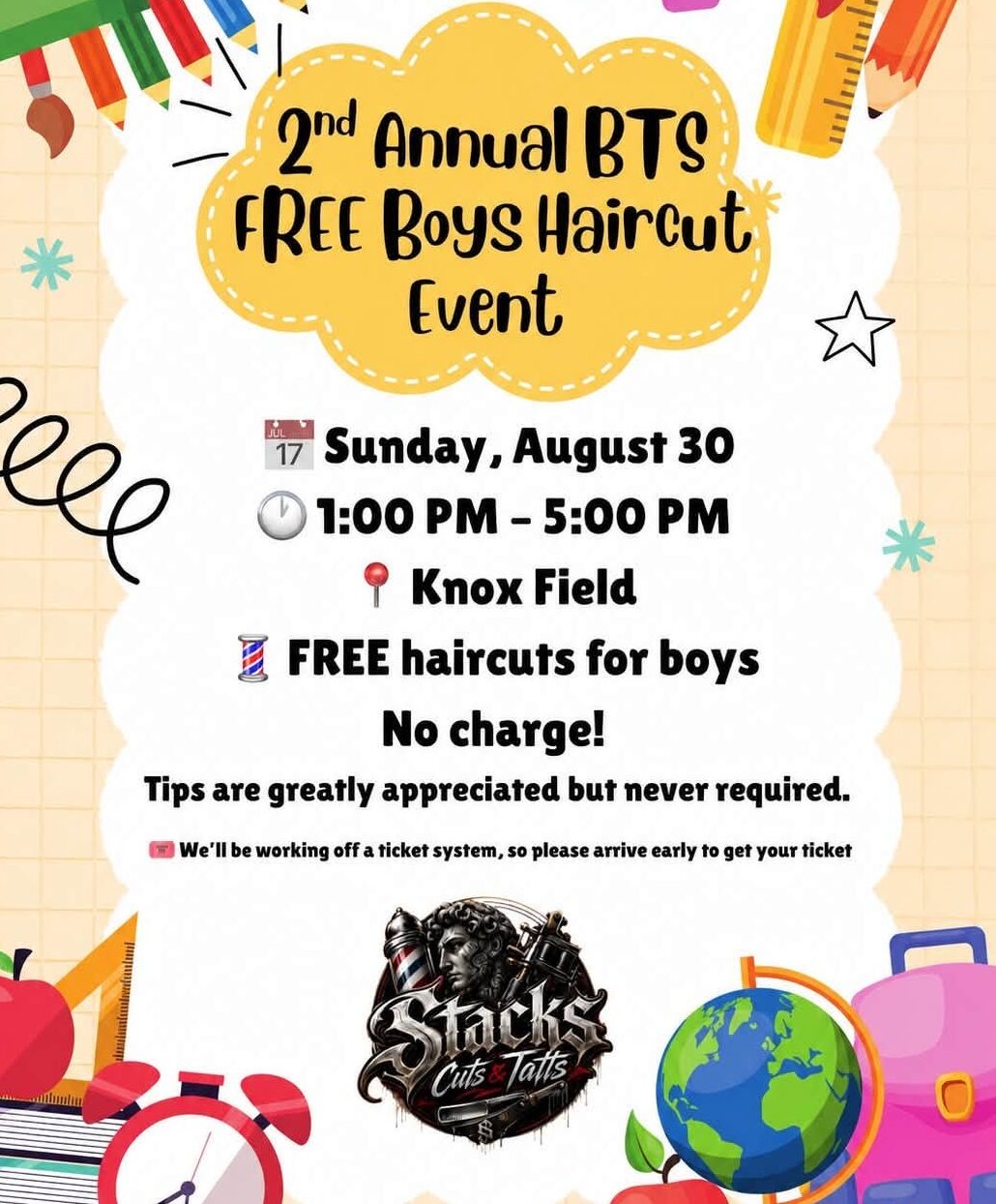 Back to School Haircuts Event Flyer at Knox Field
